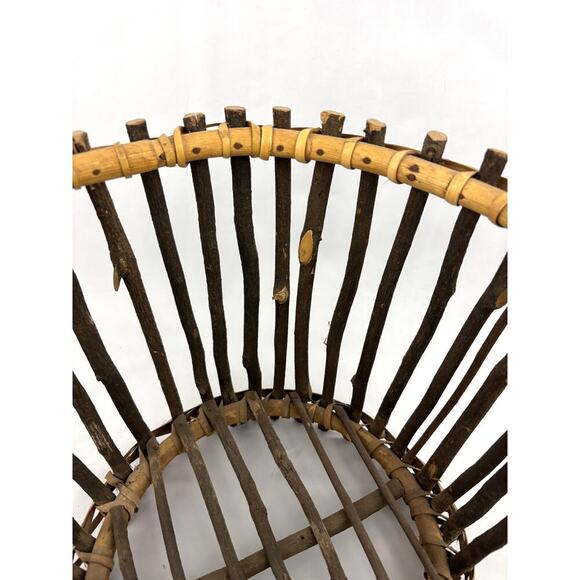 VTG Primitive Pine Tree Branch Gathering Basket Rustic Wooden Bowl 11.5"x9" - Picture 14 of 16